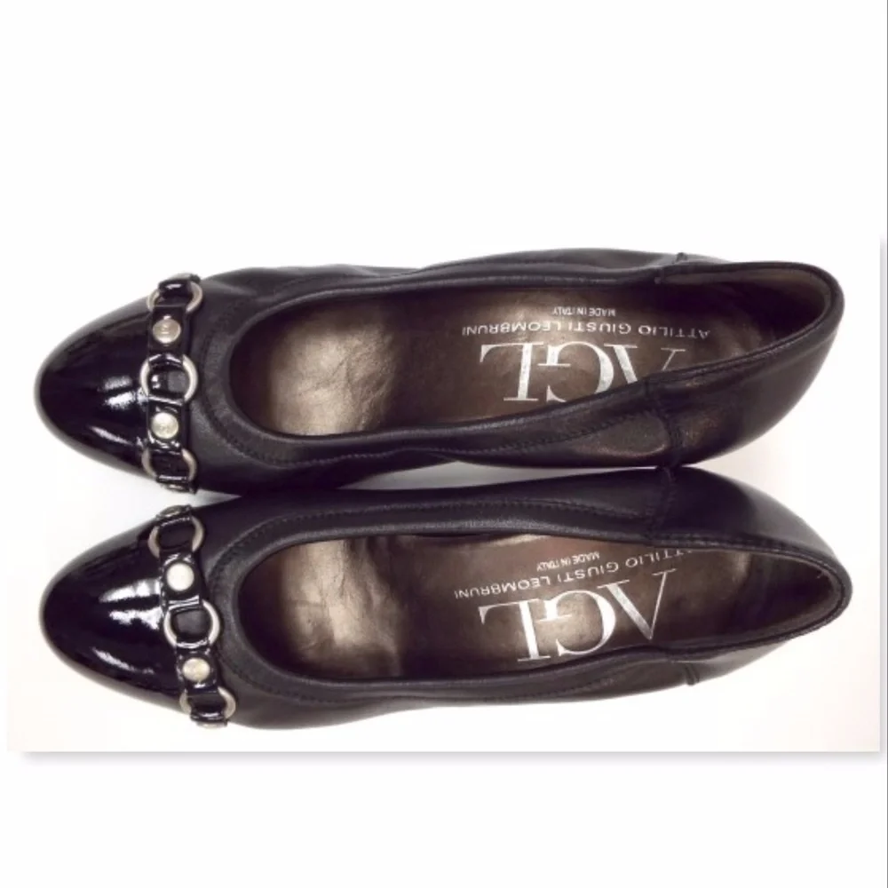 Attilio Giusti Leombruni AGL Logo Button Belted Cap Toe Black Heels Pumps 38